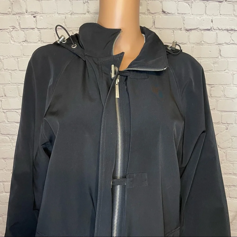 Liz Claiborne Black Trench Coat w/Detachable Hood size medium